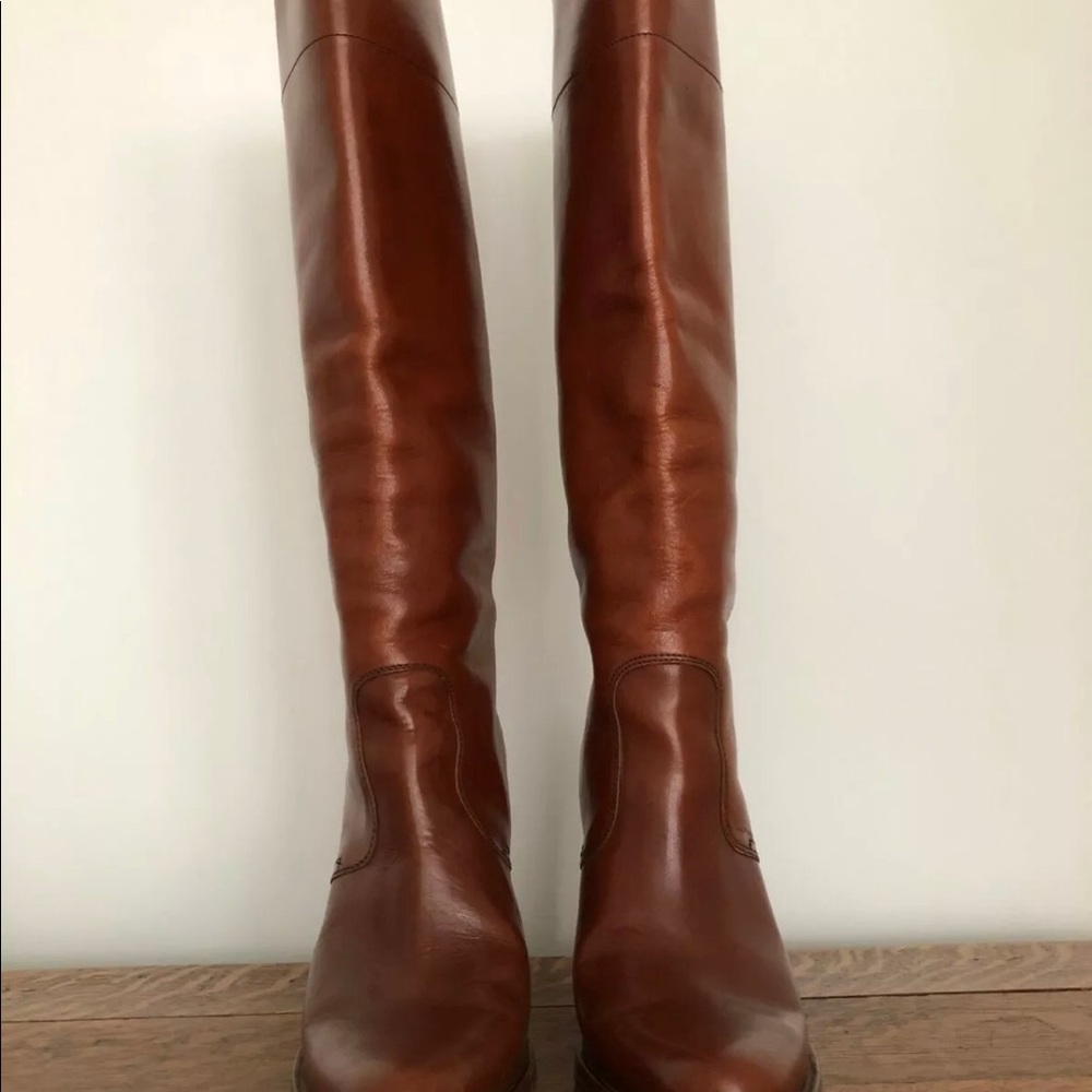 Miu Miu Boots by Prada Cognac Leather Stacked Heel